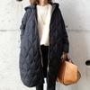 Autumn Women's Loose Fashion Long Diamond Check Hooded Cotton Coat