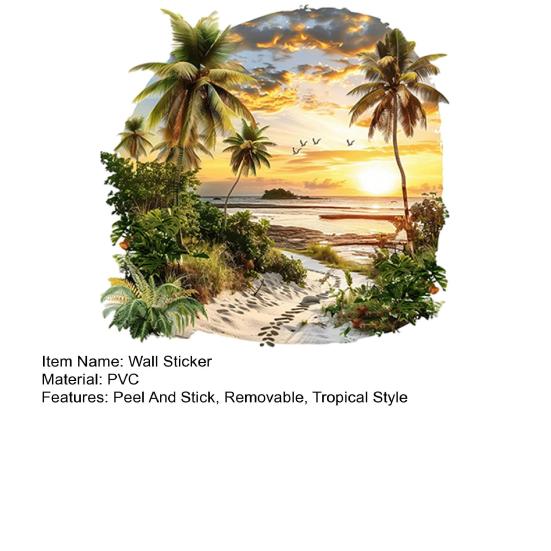 Summer Beach Sunset Wall Stickers Large Tropical Plant Palm Tree Wall Decals Peel And Stick Wall Art Decor for Living Room Bedroom Office Sofa