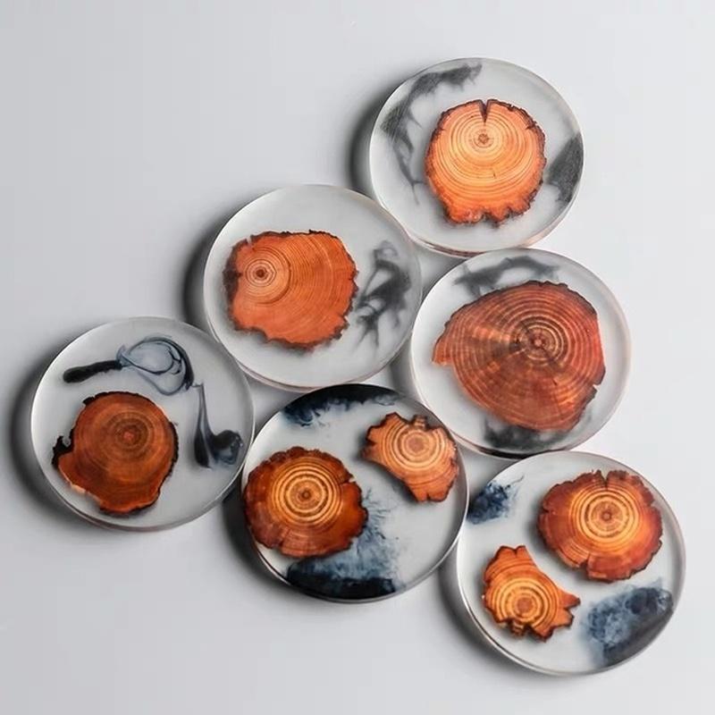 6 Pieces / Set Creative Resin Pine Coaster Heat Resistant Meal Mat Drink Mat Tea Coffee Coaster Waterproof And Antiskid