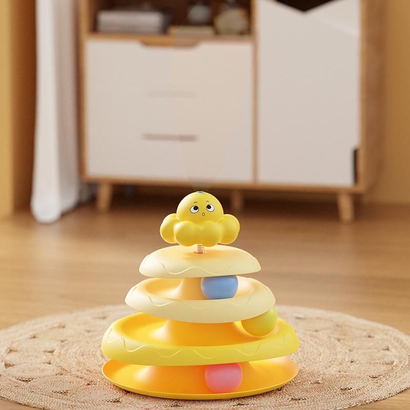 Rotating Octopus Cat Toy Collapsible Four-Layer Turntable Track Ball Cat Stick Feather Cat Self-Entertaining Anti-Boredom Toy