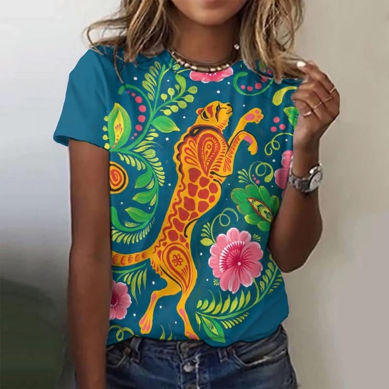 2025 Fashion Women's Short Sleeved T-shirt Animal 3D Printed Street Casual O-neck Pullover Women's Street T-shirt