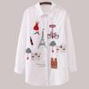 White Women Blouse 2023 Long Sleeve Cotton Embroidery Blouse Lady Casual Button Design Turn Down Collar Female Shirt 5083