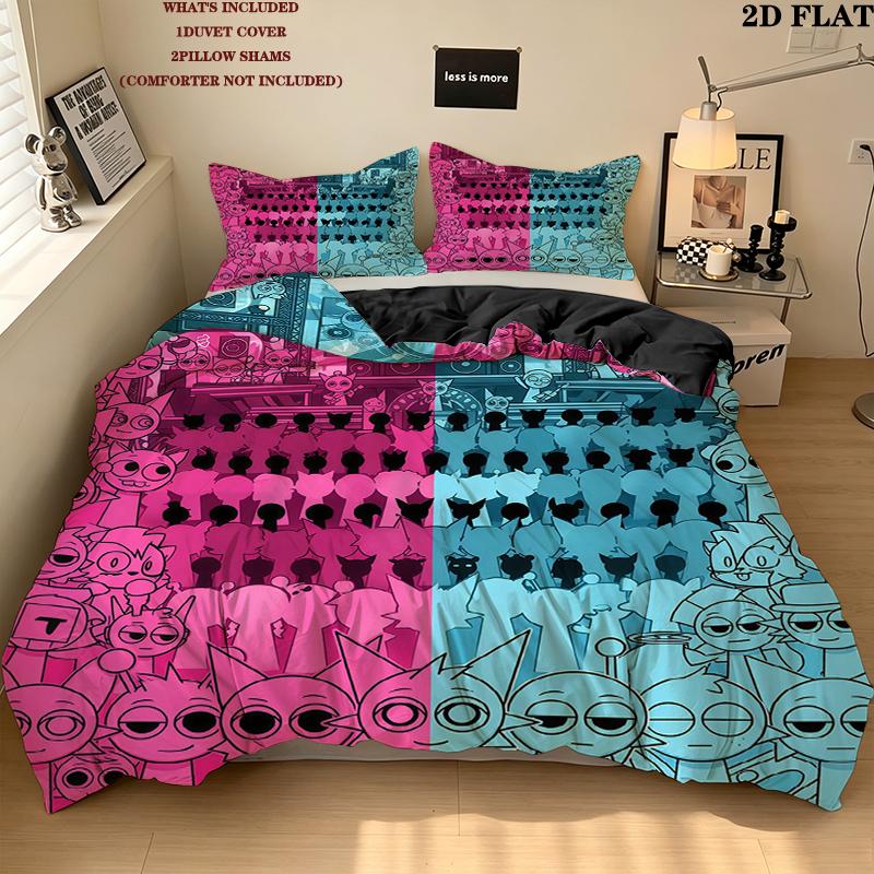 Sprunki Pattern Bedding Home Decoration Birthday Gift ( 1 duvet cover + 2 pillowcase, without core),fan merchandise.