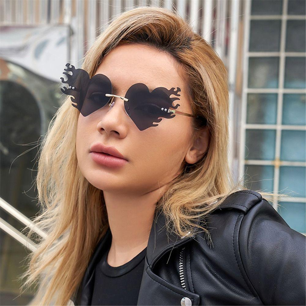 UV400 Protection Flame Love Sun Glasses Rimless Party Favor Eyewear for Women & Men