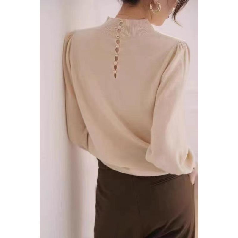 Осень и зима новый трикотажный свитер с полувысоким воротником женский свободный верхний свитер женский базовый трикотажный свитер длинные рукава