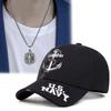 2Pcs Men's Baseball Cap Anchor Embroidery Duck Tongue Cap Disc Compass Pendant Necklace Set of Fashion Sports and Leisure with Sun Hat