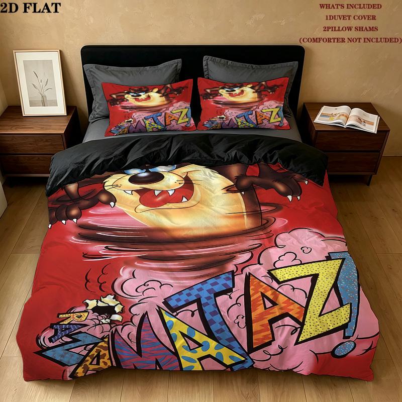 Tazmanian Devil Pattern Bedding Quilt Set Quilt Cover Pillowcase Home Birthday Gift(1 * duvet cover + 2 * pillowcase, without core)