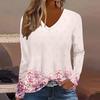 Европейская и американская мода 2025 Женская элегантная футболка с V-образным вырезом и длинным рукавом