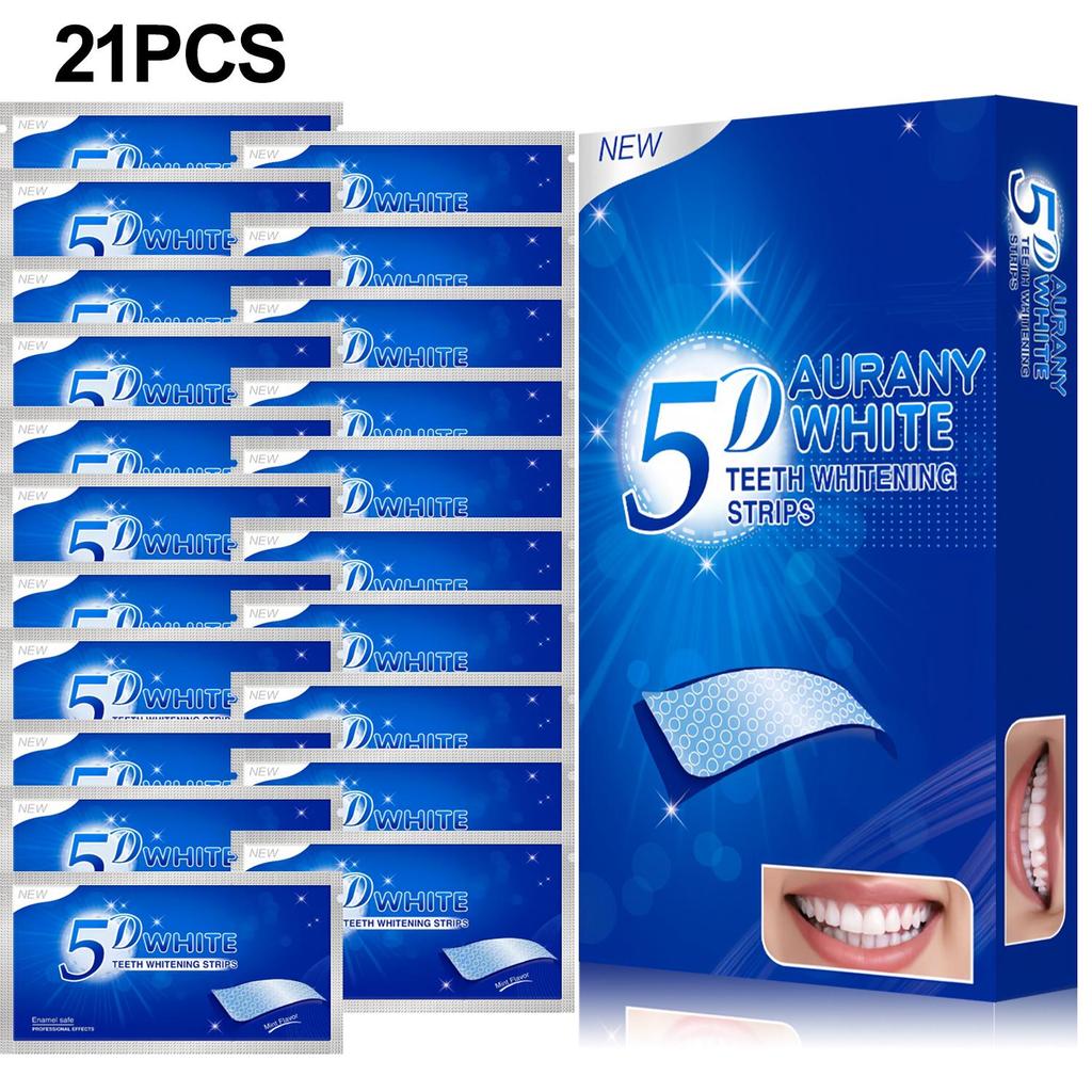 5D Отбеливающие полоски для зубов с технологией, безопасной для эмали, для чувствительных зубов - Эффективны против пятен от кофе и вина - Доступны в наборах по 7, 14 или 21 паре