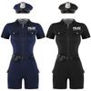 4Pcs Policewoman Role Play Costume for Women S-4XL - Cop Outfits with Zipper Short Sleeve Jumpsuit, Belt, Purse and Hat