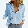 Women Fashion Long Sleeve T-shirt Summer&autumn Lapel Neck Cotton Linen Loose Top Female Casual Print Buttoned Blouses