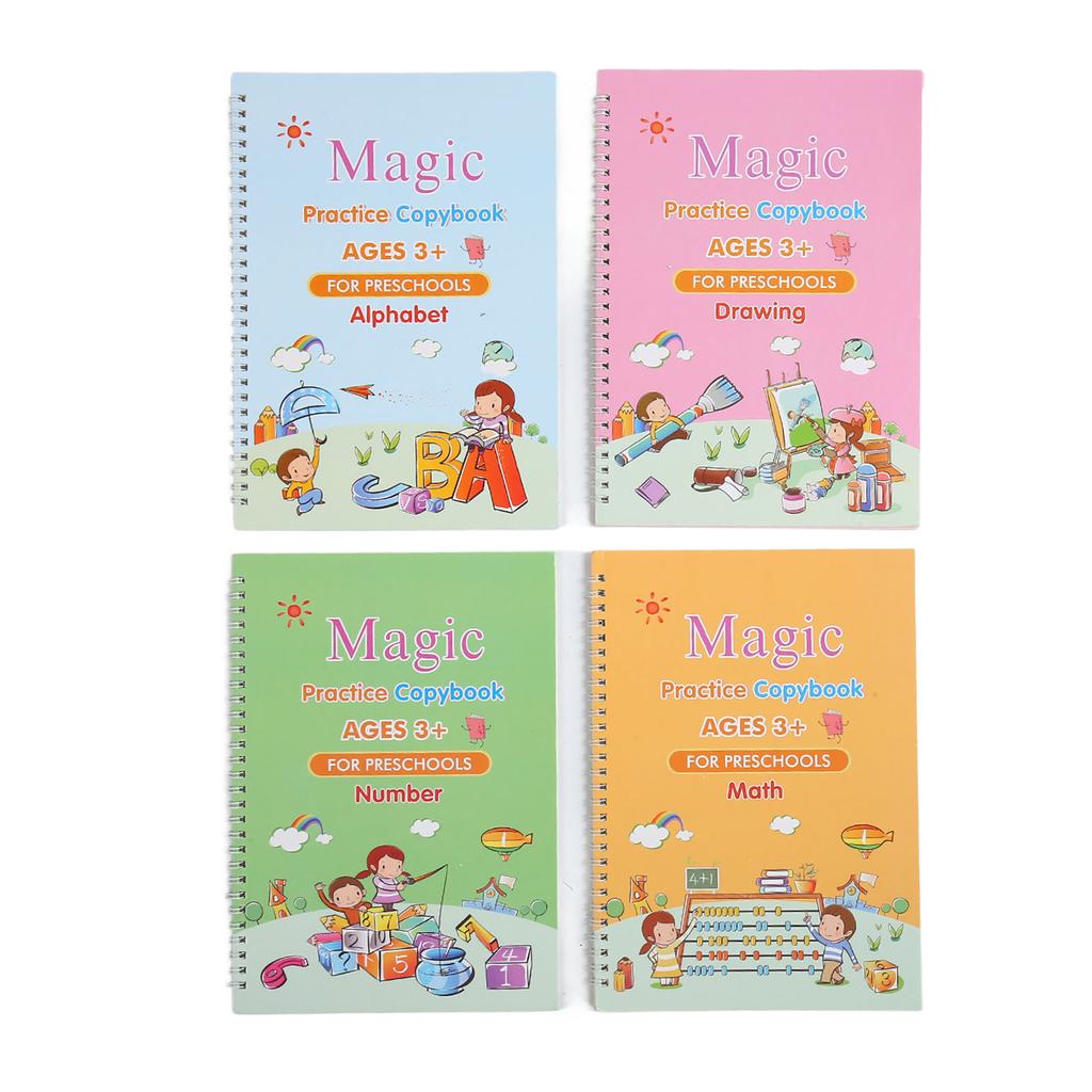 4 упаковки тетрадей для практики детей с автоматическим выцветанием чернил 3D-рифленая тетрадь для практики письма для дошкольников 