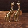 Brass Long Neck Cat Ornament Chinese Retro Handicraft Small Copper Abstract Ornament Figurines Bedroom Desktop Ring Storage Rack