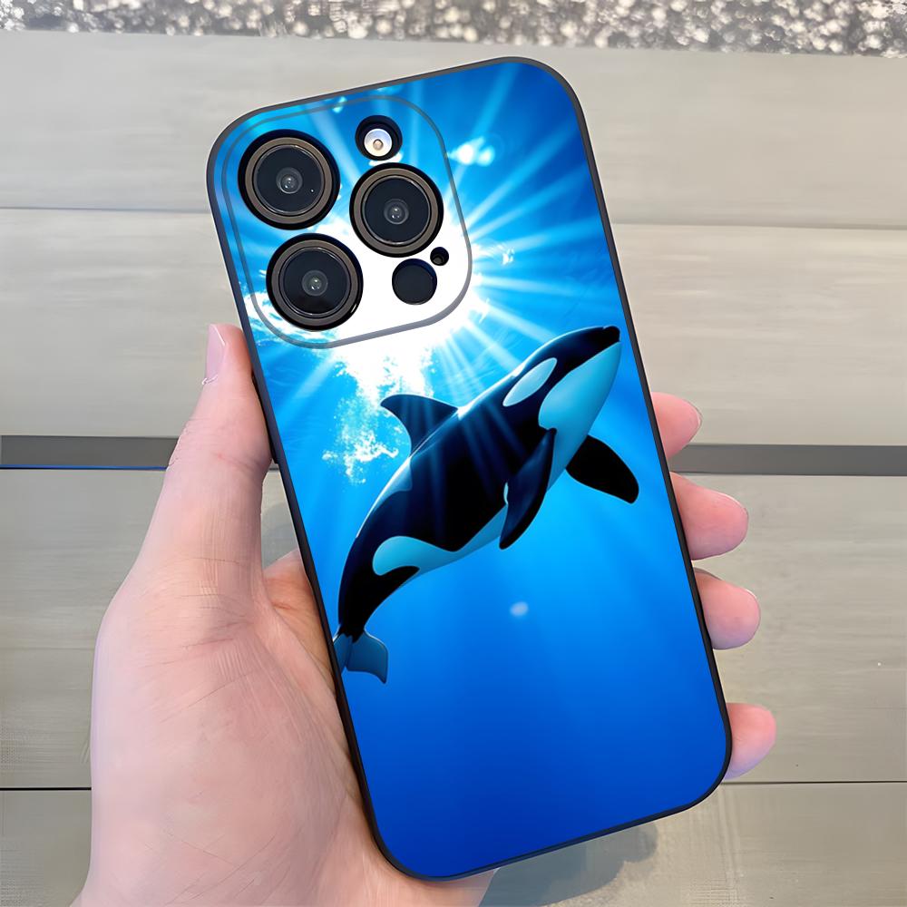 Чехол для телефона O-Orcas W-Whale Для IPhone 17 Air 16 E Pro Max 15 14 13 Mini 12 Pro 11 Max Plus Черный Мягкий Корпус