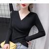 Корейский облегающий свитер с V-образным вырезом на весну и осень - женский топ с длинными рукавами