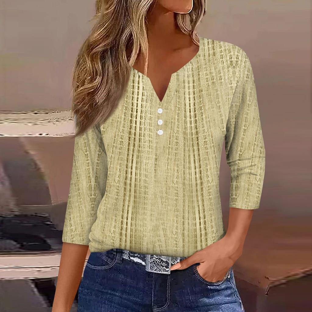Жен. Футболка Футболка С принтом Пуговицы Рукав 3/4 Повседневные Выходные Мода Классический Классический V-образный вырез Обычный Верх