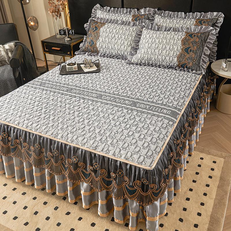 Летний латексный коврик из ледяного шелка, летний коврик из трех частей, кружевная юбка-кровать, съемное покрывало в европейском стиле, коврик для кондиционирования воздуха, постельные принадлежности