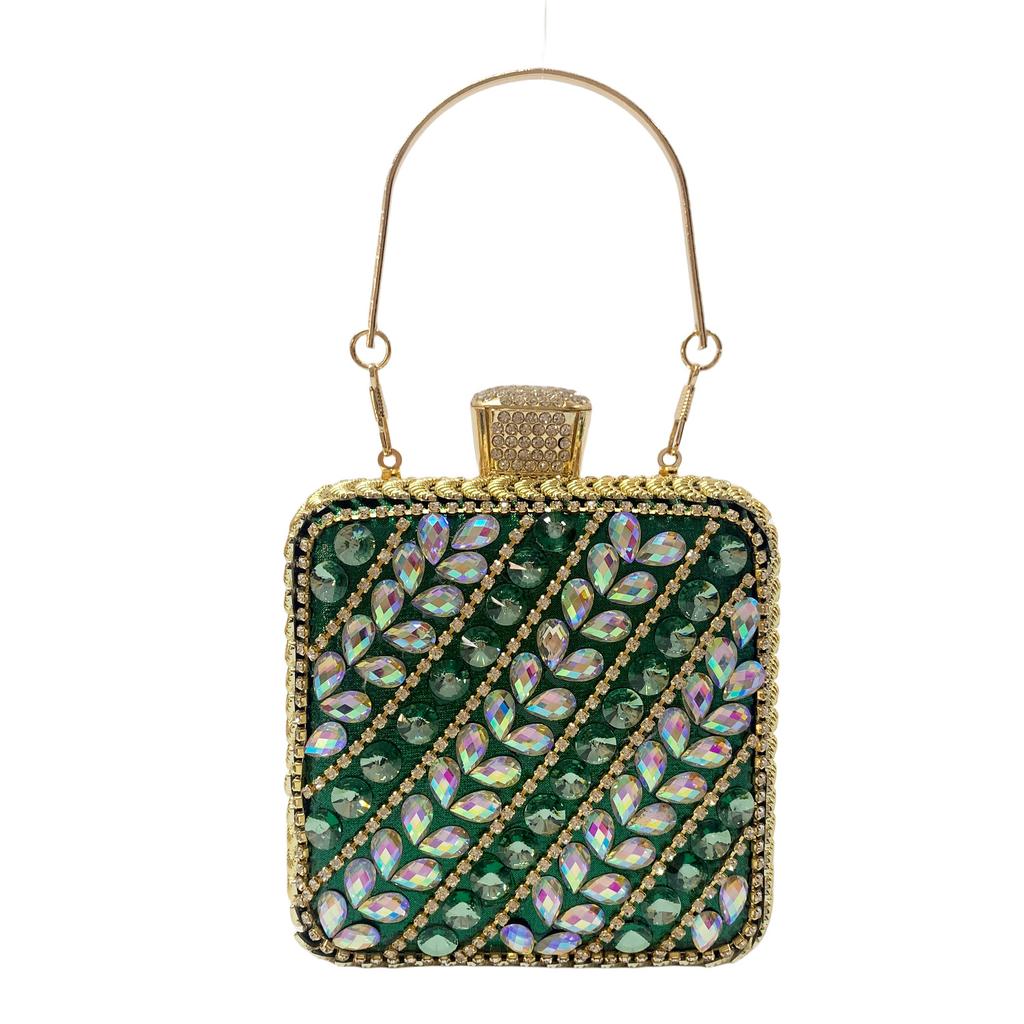 New Woman Bling Gems Evening Clutch Bags Lady Gold/Purple/Blue Diamonds Party Handbag Wedding Bag Bridal Handbags Crystals Purse