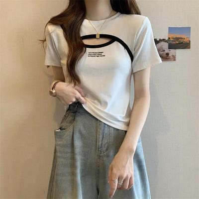 Футболка с короткими рукавами Chic Letter Print для женщин - лето 2024, большой размер, утягивающий дизайн
