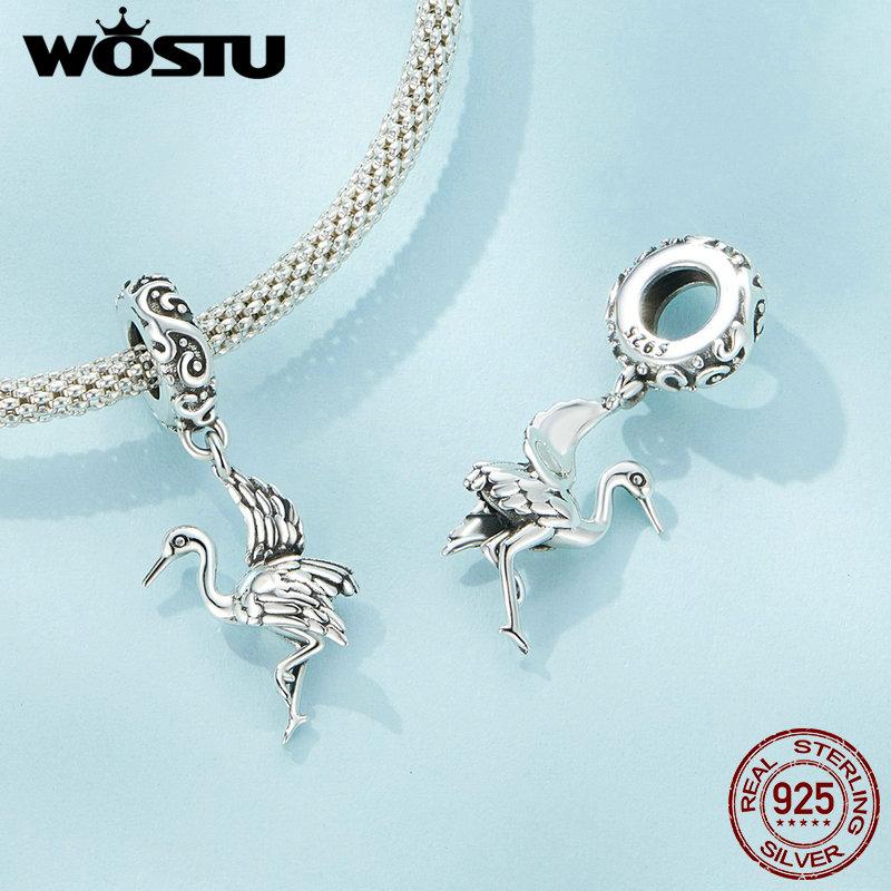 WOSTU Стерлингового серебра 925 пробы, белый орел, подвесная бусина, синий циркон, кулон, яркие подвески в виде рыси, бусины в форме кошки для женщин, браслет и ожерелье, ювелирные изделия