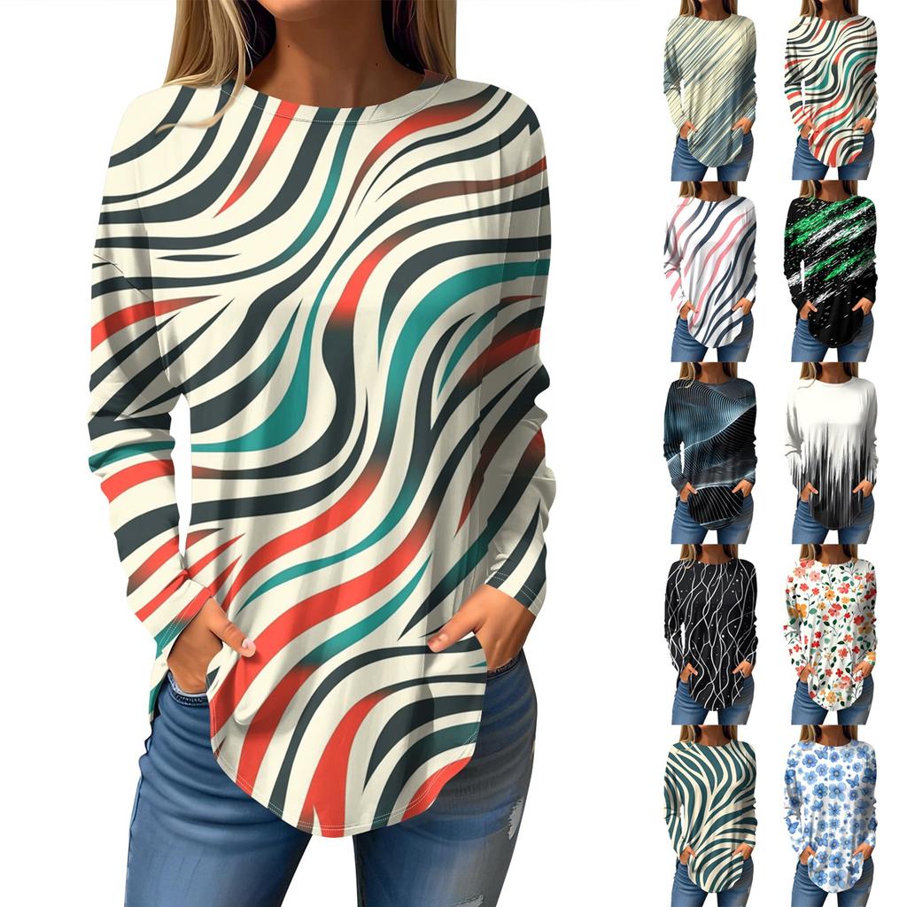 Tee Shirts For Women Fall Casual Long Sleeve Shirts Sweatshirt Vintage Graphic Printing Top Pullover