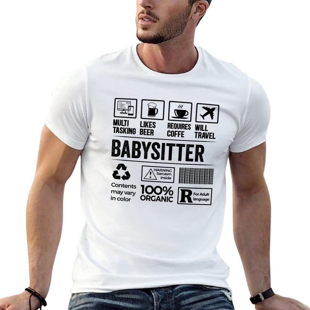 Babysitter Gift, Funny Babysitter Multitasking Coffee Travel Lover T-Shirt Plus Size Short Slee