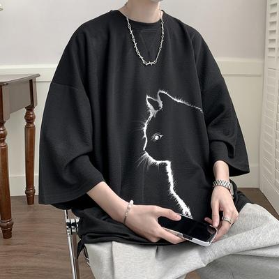 Мужская летняя футболка больших размеров с круглым вырезом и коротким рукавом, повседневная дышащая однотонная футболка с короткими рукавами