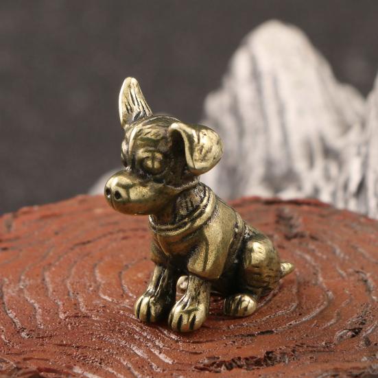 Brass Dog Figurine Vintage Puppy Model Mini Animal Metal Statue Sculpture Tea