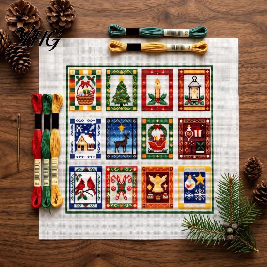 Easy Embroidery Kits with Instructions Christmas Cross Stitch Kit, Winter Holiday DIY Xmas Kit Tree Craft for Adults, Home Decor Supplies Beginners