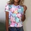 Летняя женская повседневная уличная повседневная свободная женская футболка с круглым вырезом и коротким рукавом, модная футболка с цветным рисунком