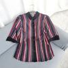 Sennu 2025 Silk Tops Women's Mulberry Silk Shirt Half Sleeve Turn-down Collar Coat Elegant Stripes Slimming Shirt
