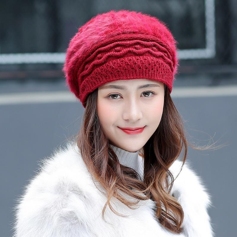 Hat Women's Winter Warm Hat Outdoor Knitted Hat with Thick Velvet Beret Korean Version Hat