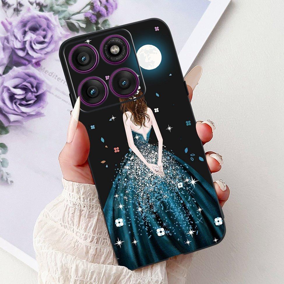 Для Motorola Edge 60Pro XT2507-1 Задняя крышка Для Motorola Edge 60 Pro Чехол Милый Мультяшный Роскошный Цветочный Рисунок Черный Силикон 6.7"