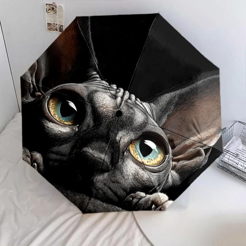 Узор с черной бесшерстной кошкой, автоматический складной зонт, портативная и складная конструкция, 8 спиц, рождественский или день рождения подарок.