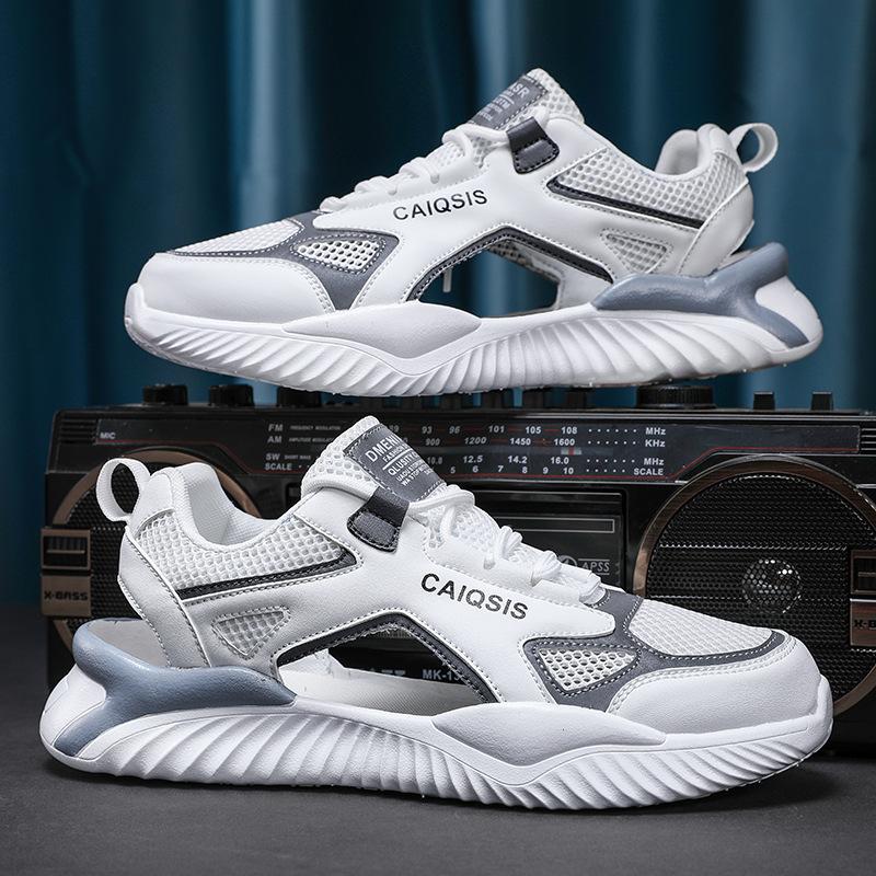 Сандалии 2024 года, лето, новые, на толстой подошве, нескользящие, износостойкие, папины туфли, тренд, универсальные, полые, повседневные туфли, модная обувь