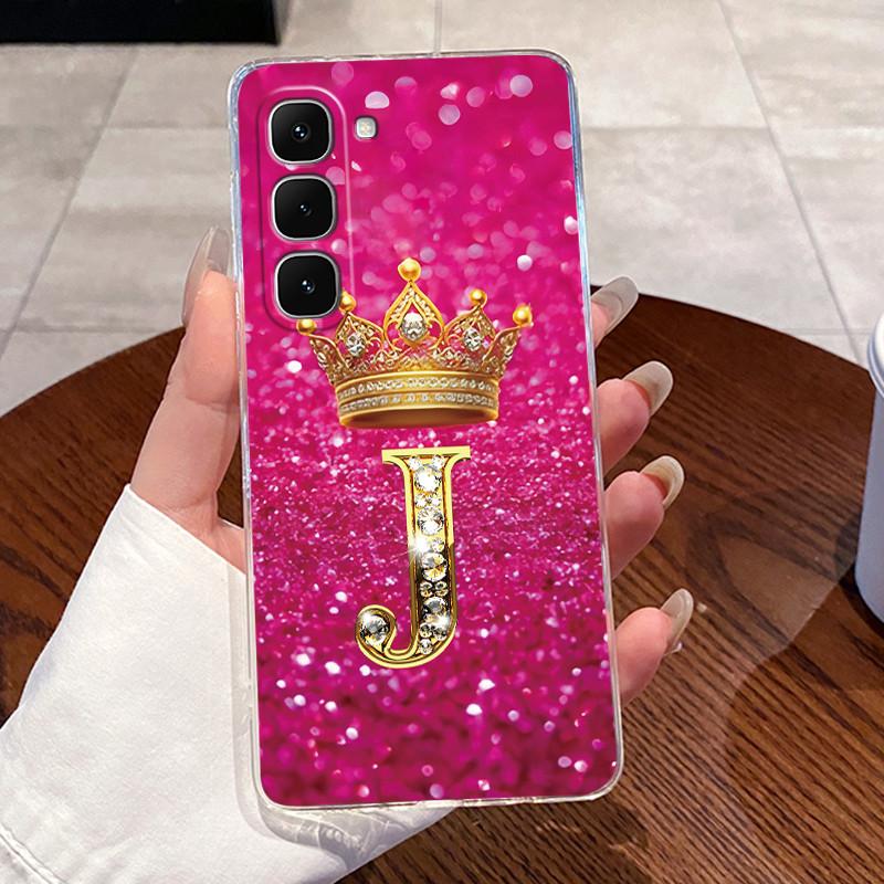 Phone Case For Infinix Hot 70 Bumper Transparent TPU Shockproof Soft Casing Luxury Initial Letter With Crown Couple Shell