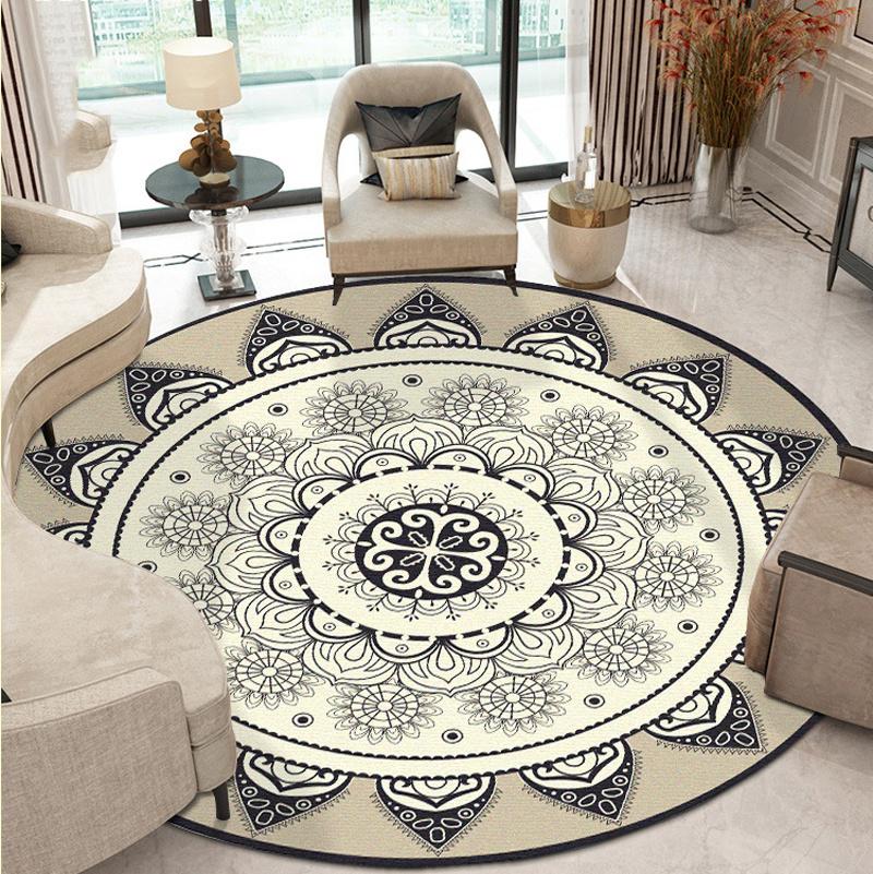 Круглый ковер Этническая Мандала Ковер для гостиной Коврик для стула Диван Детская гостиная Декоративный ковер Режим