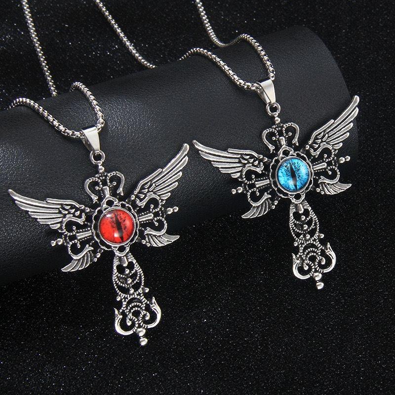 European and American Devil's Eye Cross Fashion Necklace Fashion Men's Hip Hop Pendant