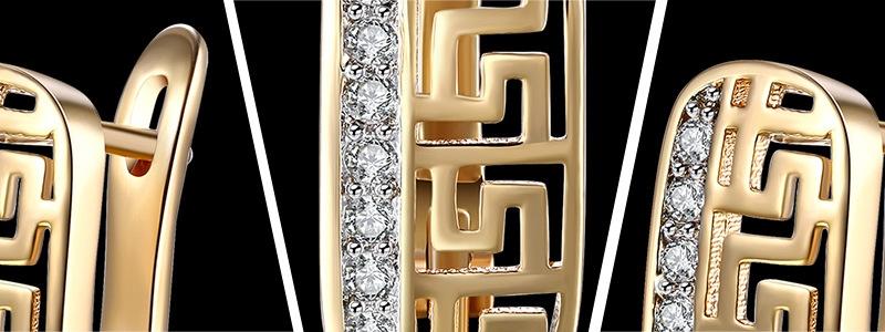 Women's Earrings 14k Gold Wide Olimp Ornament Crystals Clasp