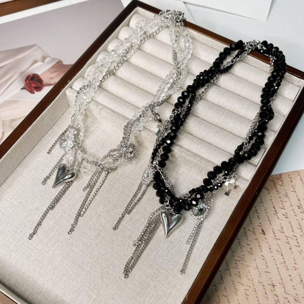 Прозрачное ожерелье с подвеской в виде сердца, геометрия, Y2K, ожерелье с кристаллами, бисер, стразы, женское колье