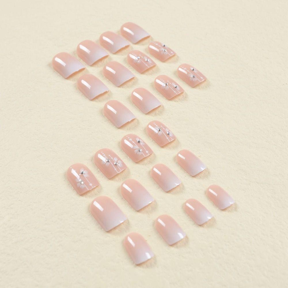 Цветочные накладные ногти Короткие круглые кончики ногтей Съемные накладные ногти для салона