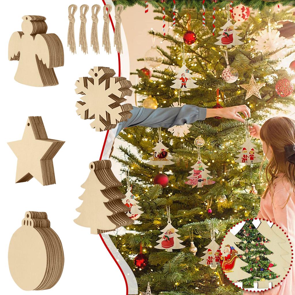 10 Pcs 5 Styles Wooden Slices Crafts DIY Christmas Tree Ornaments Decorations Xmas Hanging Craft For Holiday Home Party