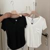 Draped Clavicle Short-sleeved T-shirt for Women In Summer Korean Style Slim Base Shirt Casual V-neck Top