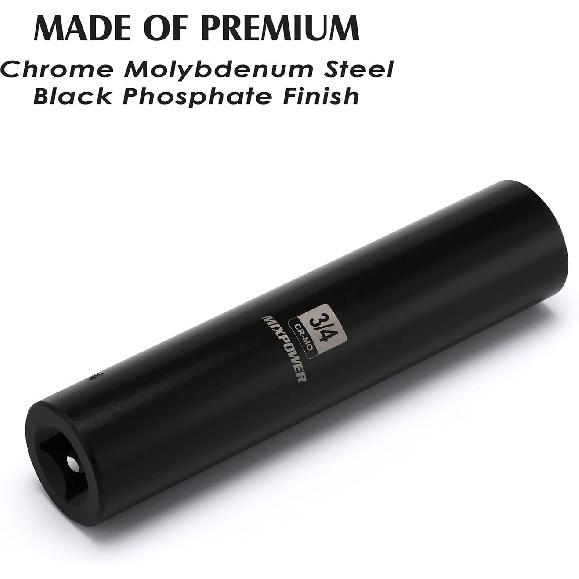 MIXPOWER 1/2" Привод. x 3/4 дюйма, Сверхдлинная, Глубокая, 6-гранная, Ударная, Легированная Сталь Cr-Mo, Дизайн с Радиусными Углами, Двойная Маркировка Размеров, Длина 5 дюймов