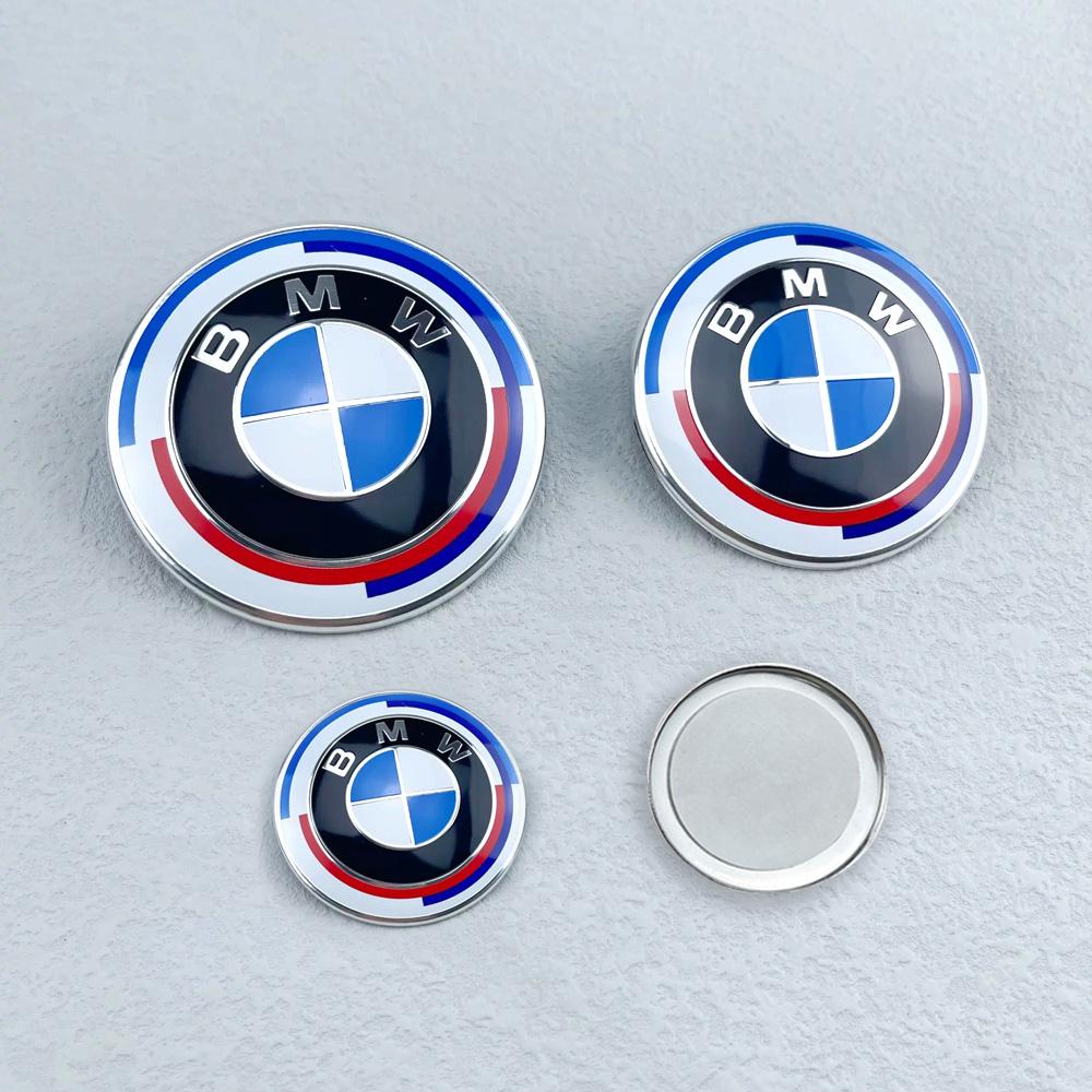 50th anniversary 74mm/82mm/45mm car Front Hood Emblem Rear Trunk logo steering wheel cover for mini BMW auto accessories