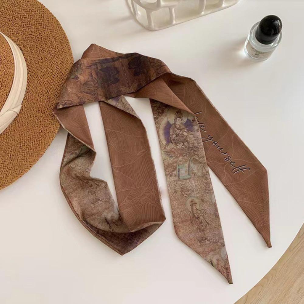 Oil Painting Headscarves Ribbon Floral Scarf Retro Hair Ribbon Scarf