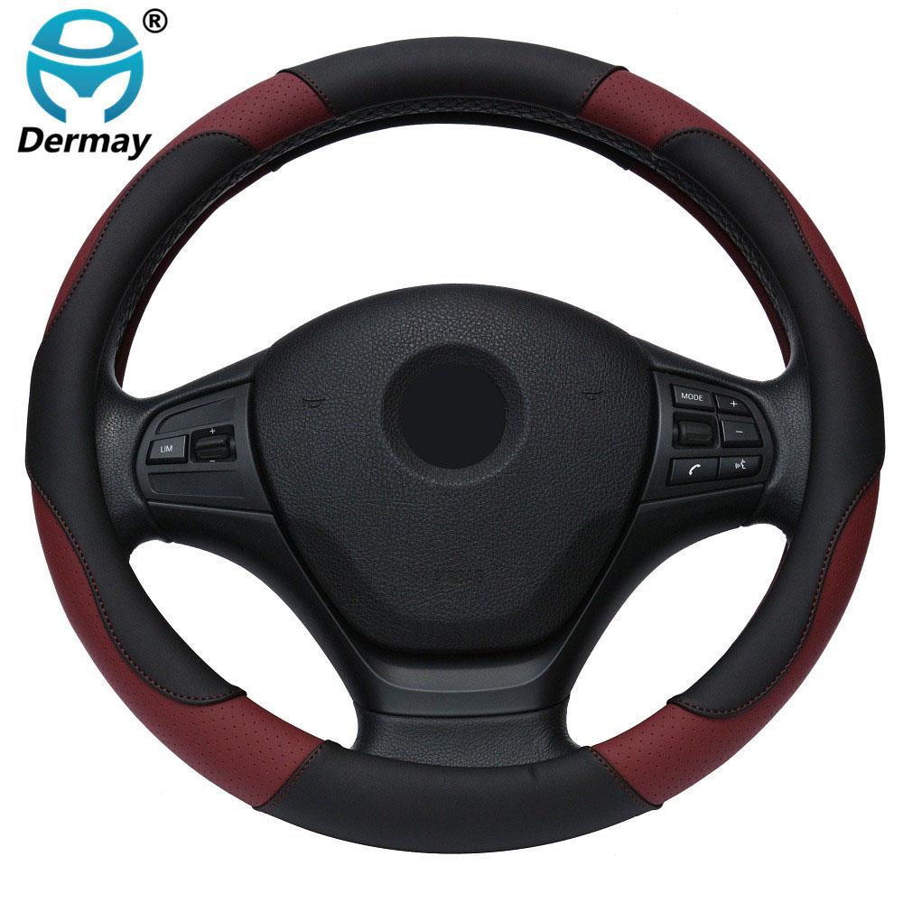DERMAY PU Leather Car Steering Wheel Cover M size for LADA 14-15" Steering Wheel Free Shipping