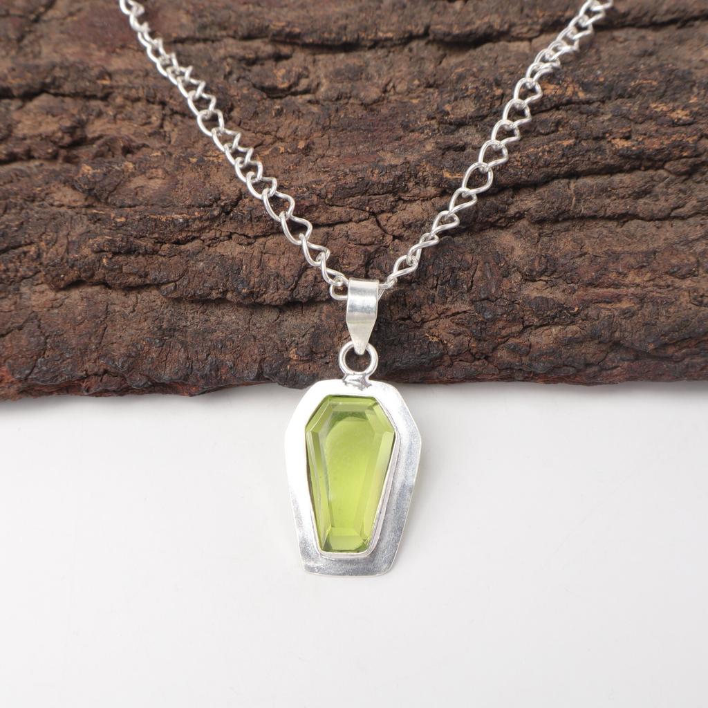 Coffin Natural Peridot Art Deco Elegant Birthday New Pendant 925 Sterling Silver PP-53-6
