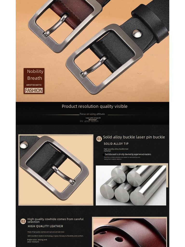 Ремень из коровьей кожи с пряжкой из сплава в стиле ретро для деловых повседневных брюк