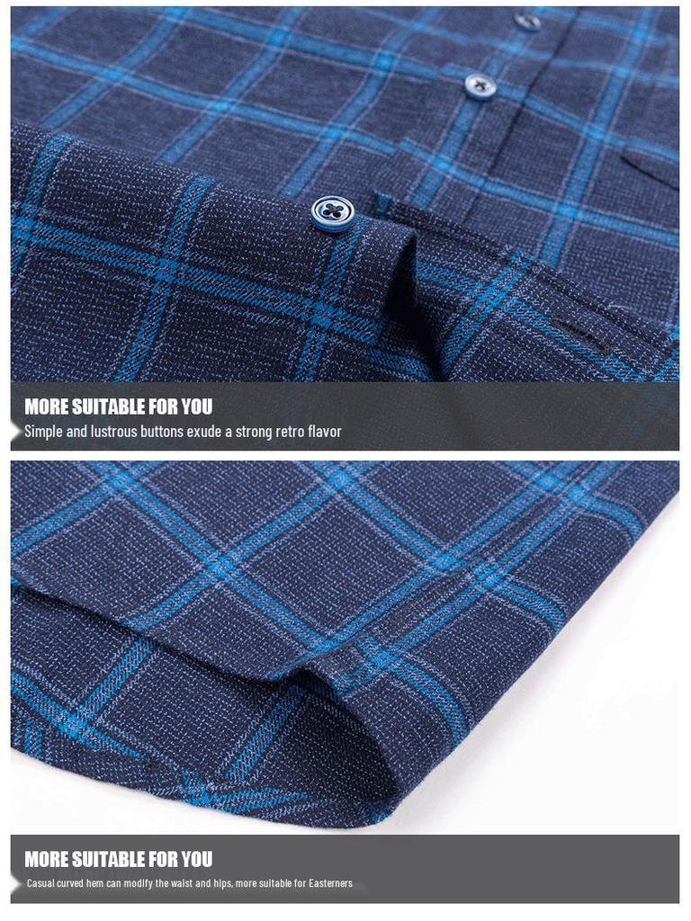 Men's Pure Cotton Long Sleeve Plaid Shirts - Comfortable Casual Brushed Fabric